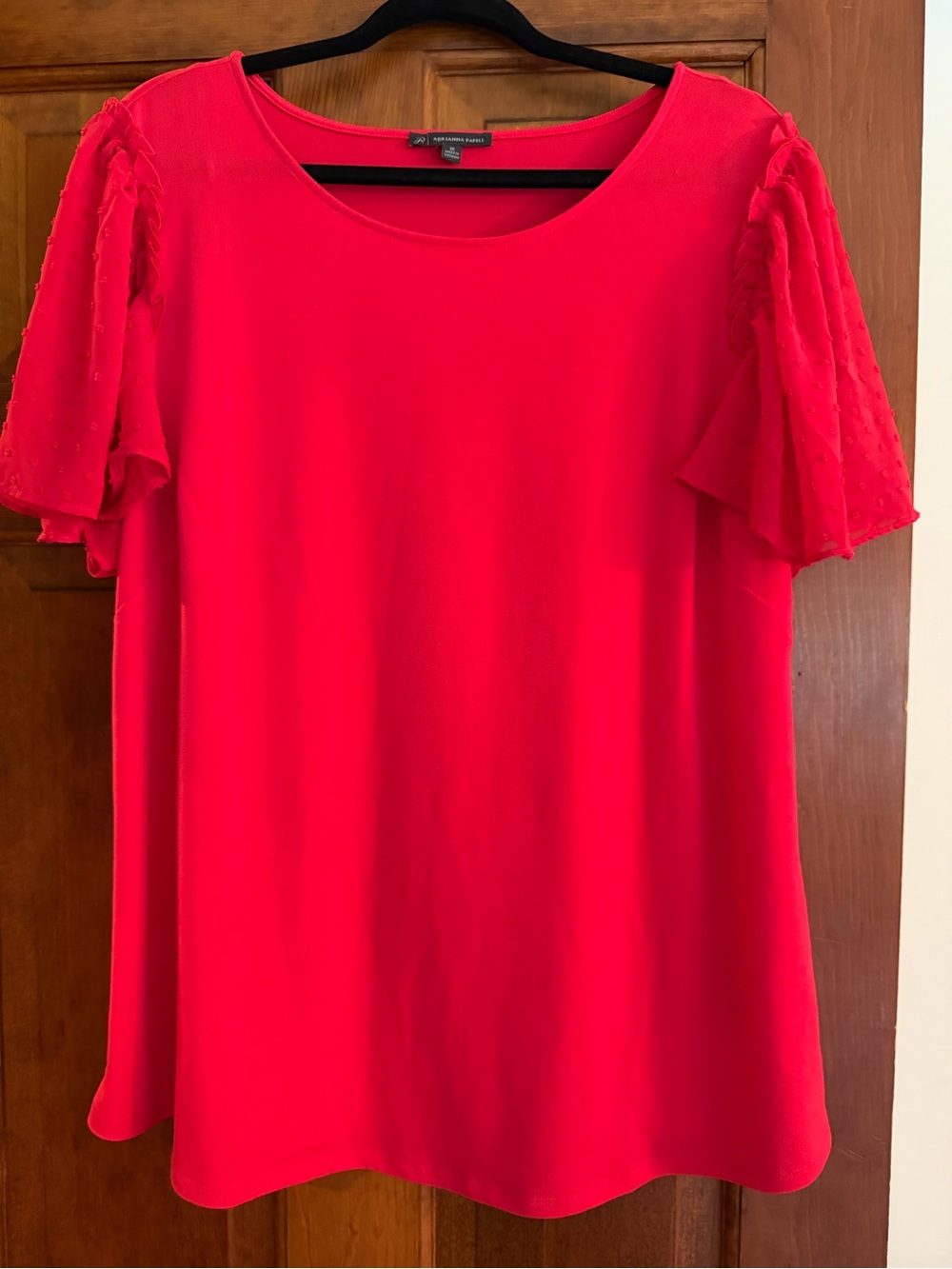 Adrianna Papell Women 1X Red Blouse Sheer Flutter Sleeve Stretch Dress Top